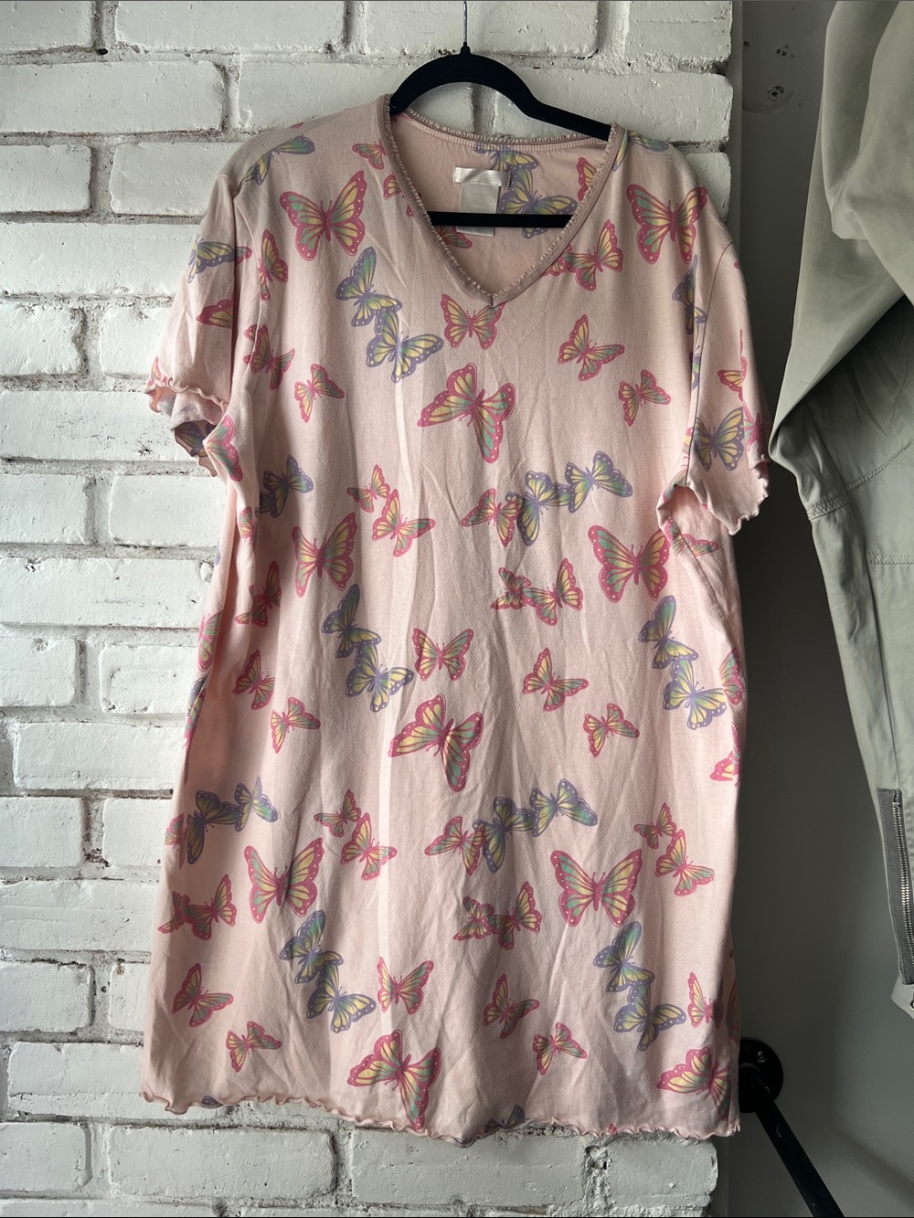 Pink Butterfly Print Nightshirt 65% cotton vintage night gown